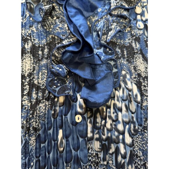 Dressbarn Women Size XL Ruffle Neck Polyester Blouse Button Down Pleated - Picture 6 of 9